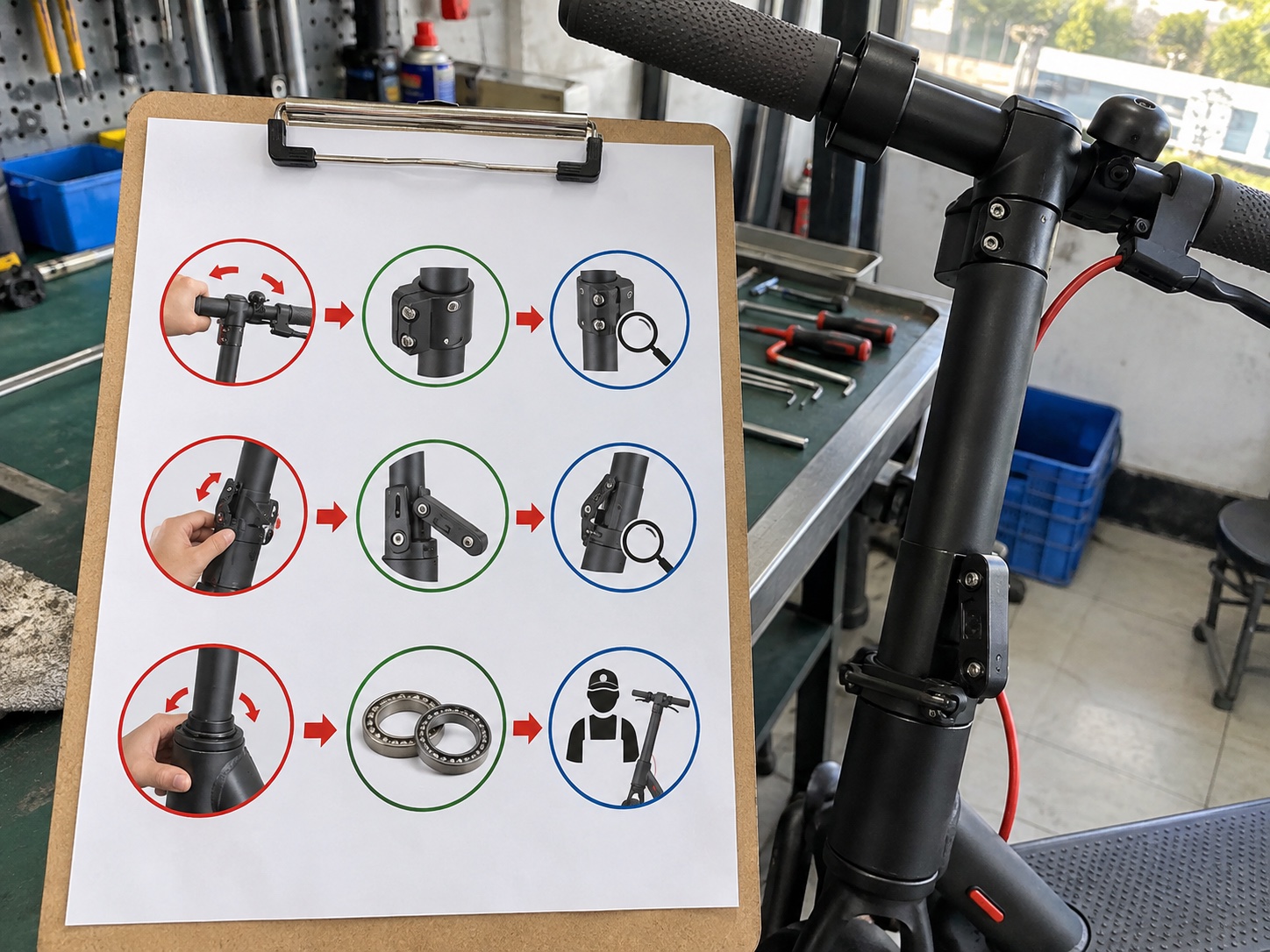 Icon-only diagnostic chart comparing clamp, hinge, and headset movement
