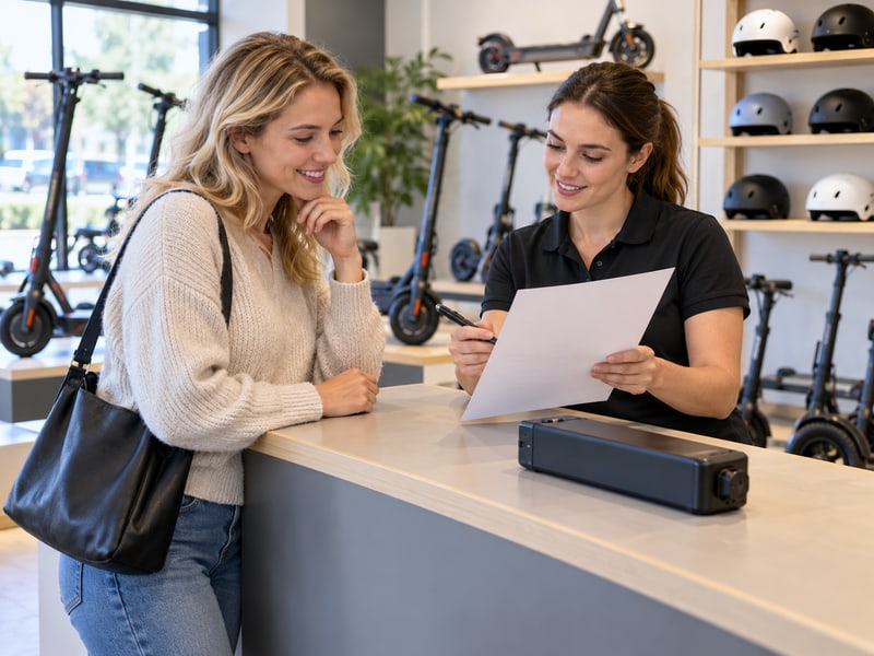 Scooter owner asking about a replacement quote at a neighborhood service counter