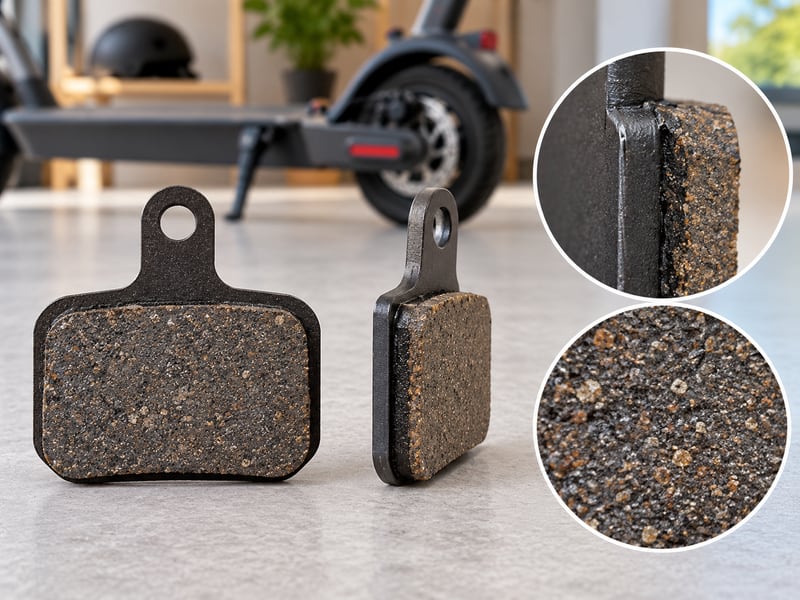 Photo-based diagram showing a brake pad backing plate and friction layer