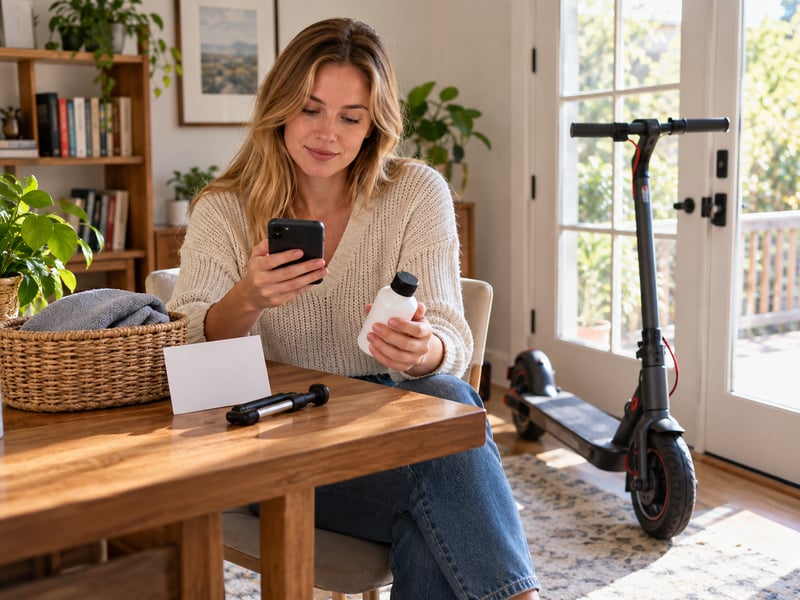 Owner checking a tire-sealant maintenance reminder at home