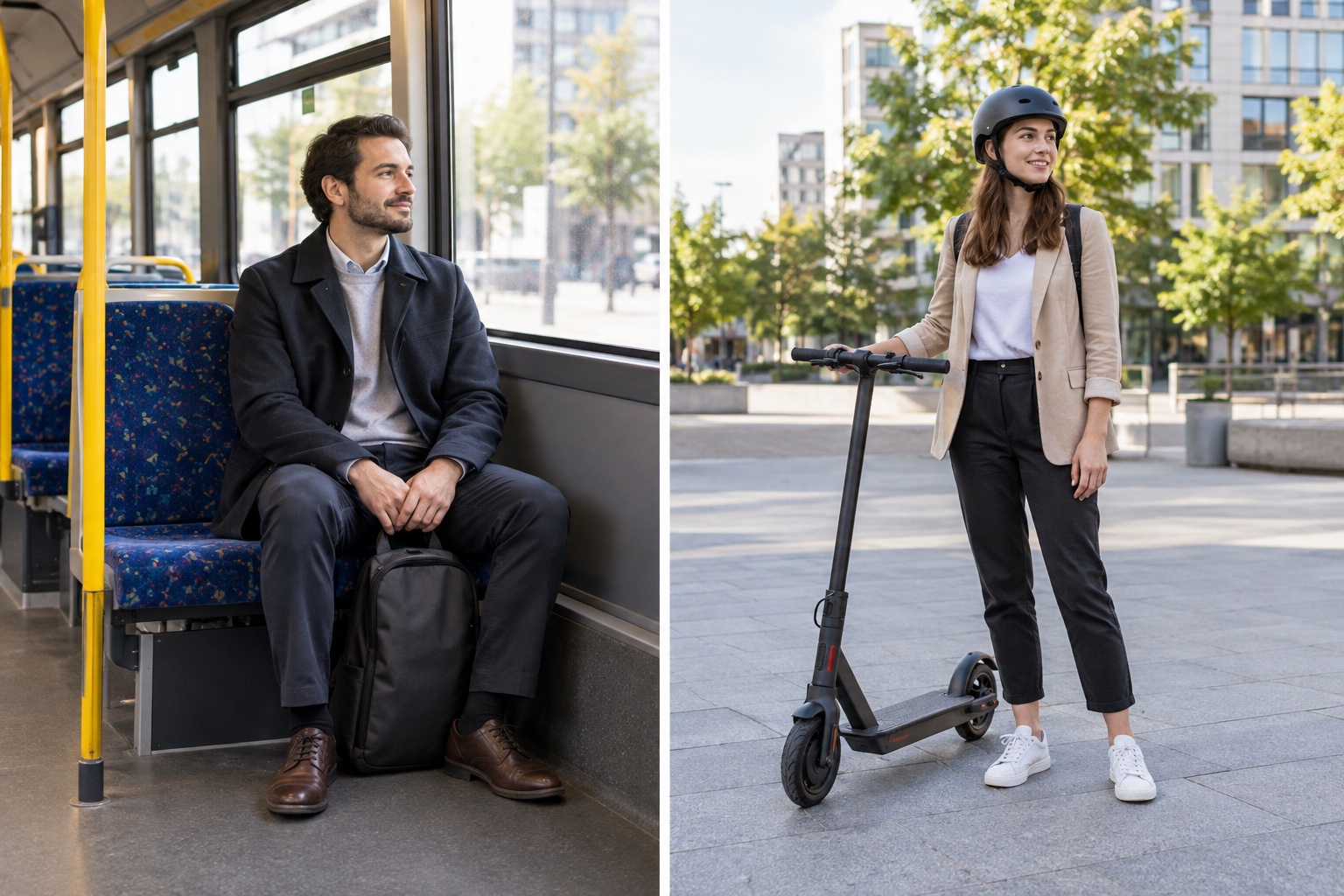 Electric scooter vs public transit comfort comparison with seated and standing travel