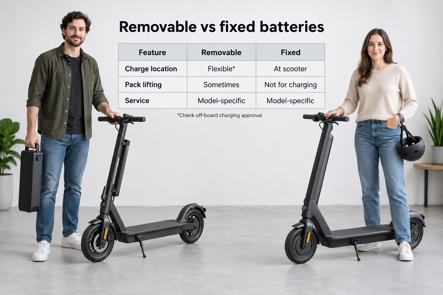 Comparison chart of removable and fixed electric scooter batteries