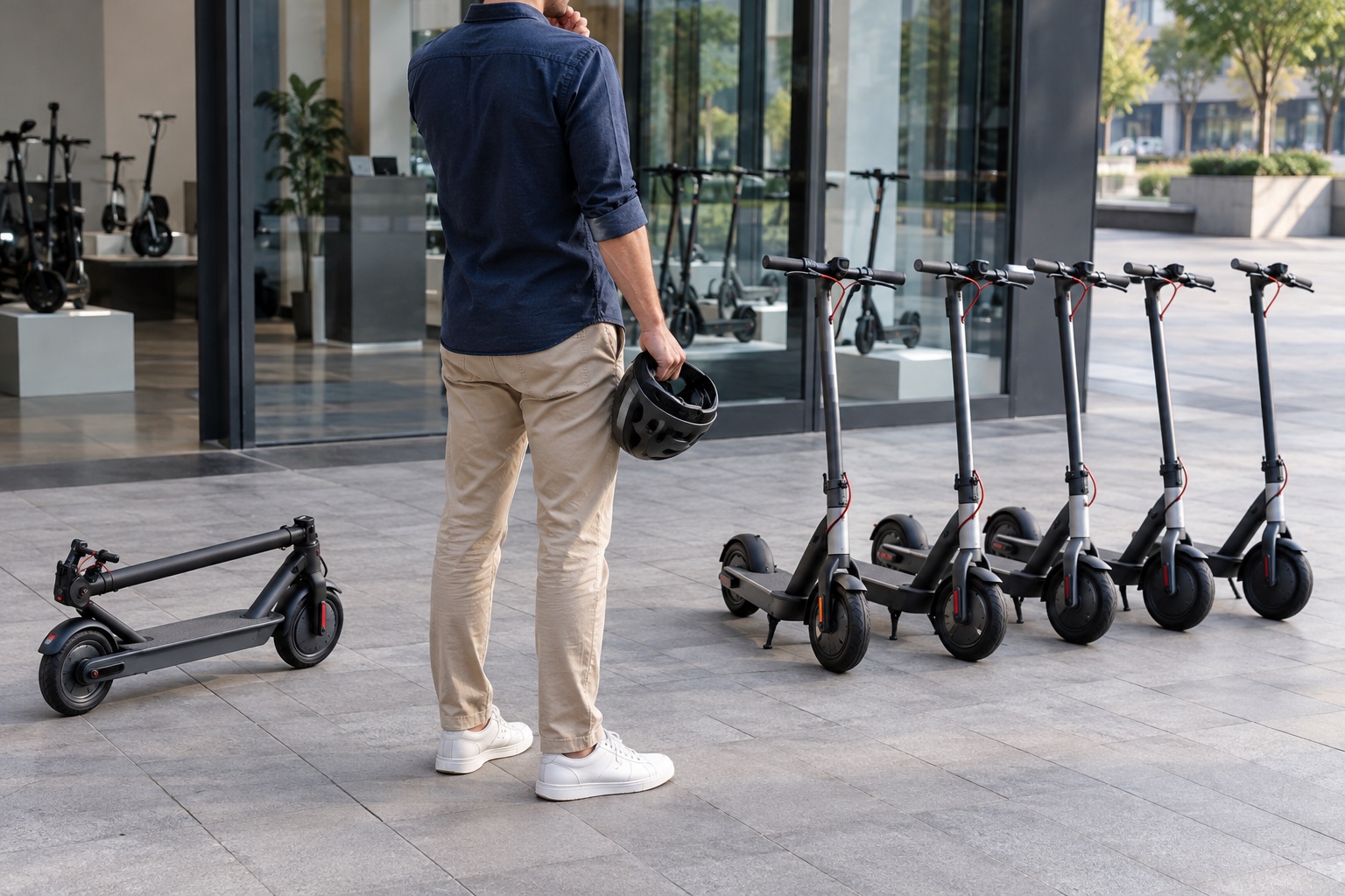 Renting vs buying an electric scooter: adult comparing rental and personal scooters
