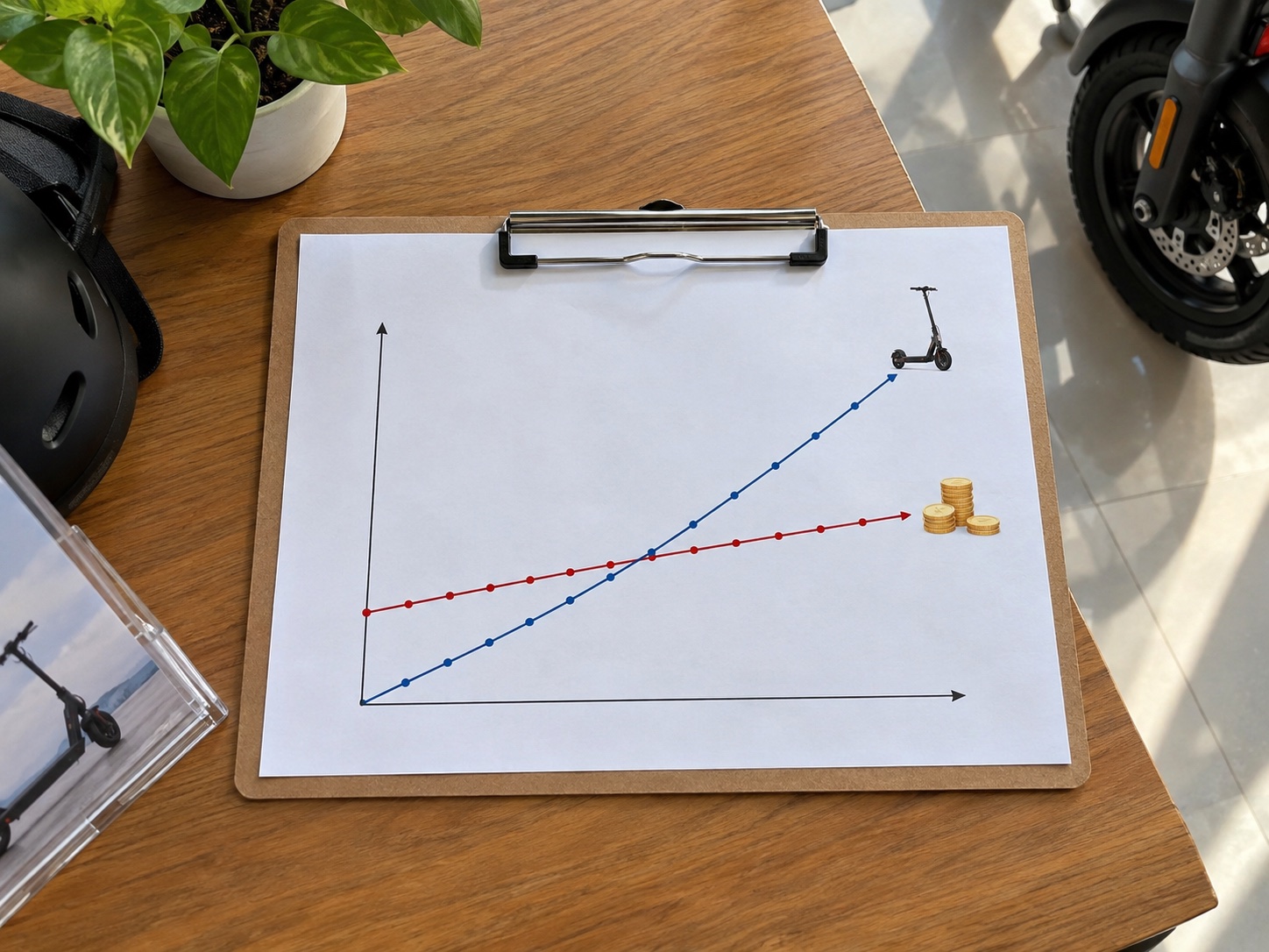 Illustrative cost chart for renting vs buying an electric scooter